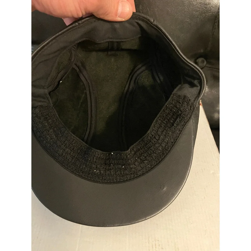 Mens Black Pebbled Leather Flat Cap Ivy‎ Newsboy Hat Paneled Driver Cap